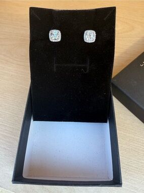 Kay Jewelers Sterling Silver Clear Halo Stud Earrings